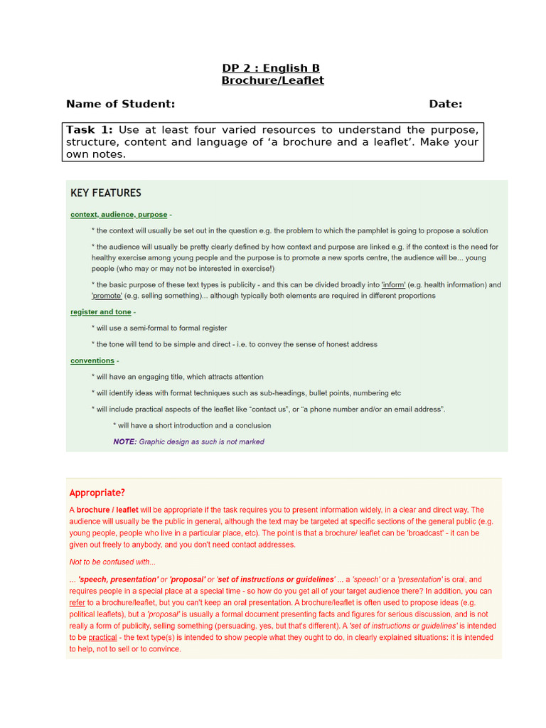 Brochure, Leaflet Tasksheet | PDF
