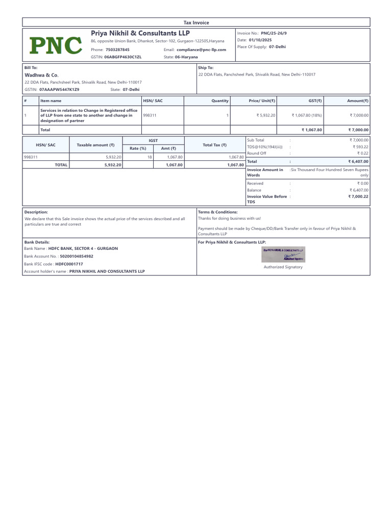 Tax Invoice_PNC 25-26 9_01_10_25 | PDF | Invoice | Taxation