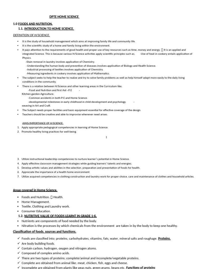 Diploma in Primary Teacher Education Home Science Notes | PDF | Taste ...