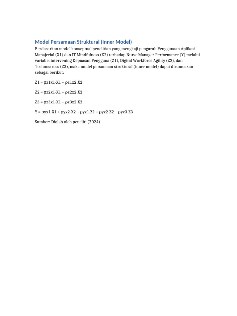 Model Persamaan Struktural Inner Model Nurse Manager | PDF
