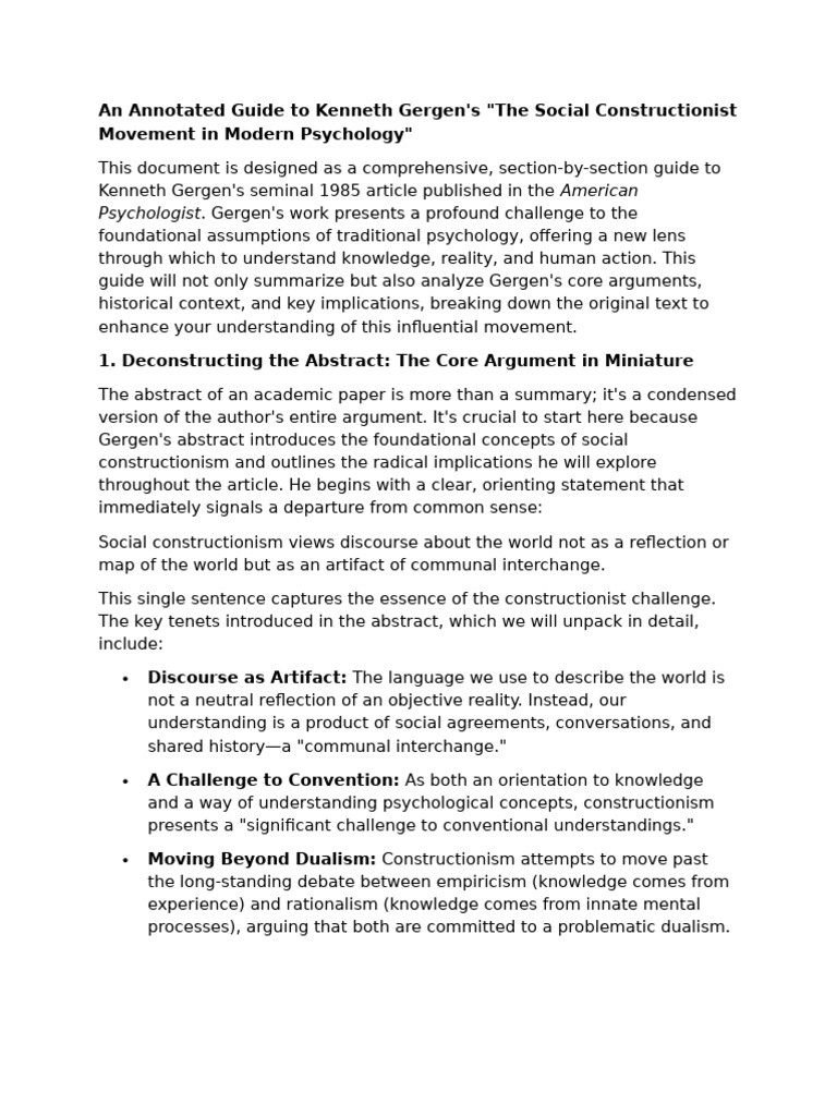 The Social Constructionist Movement in Modern Psychology - Gergen | PDF ...