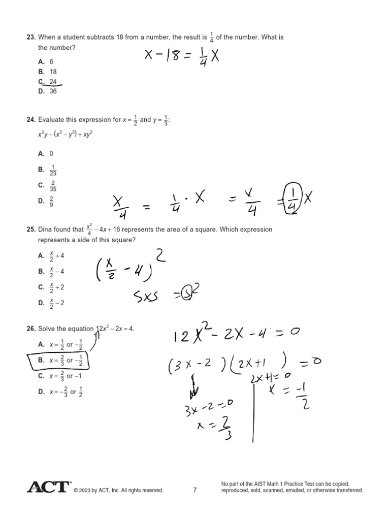 Act Test - Solved | PDF | Subtraction | Sphere