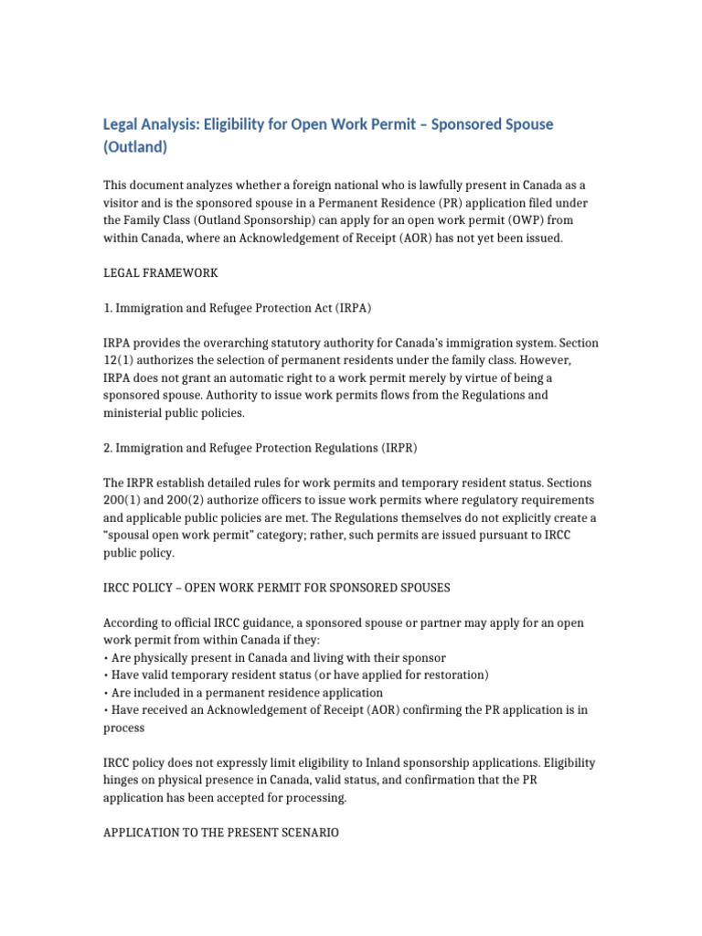 Spousal Open Work Permit Legal Analysis | PDF | Globalization ...