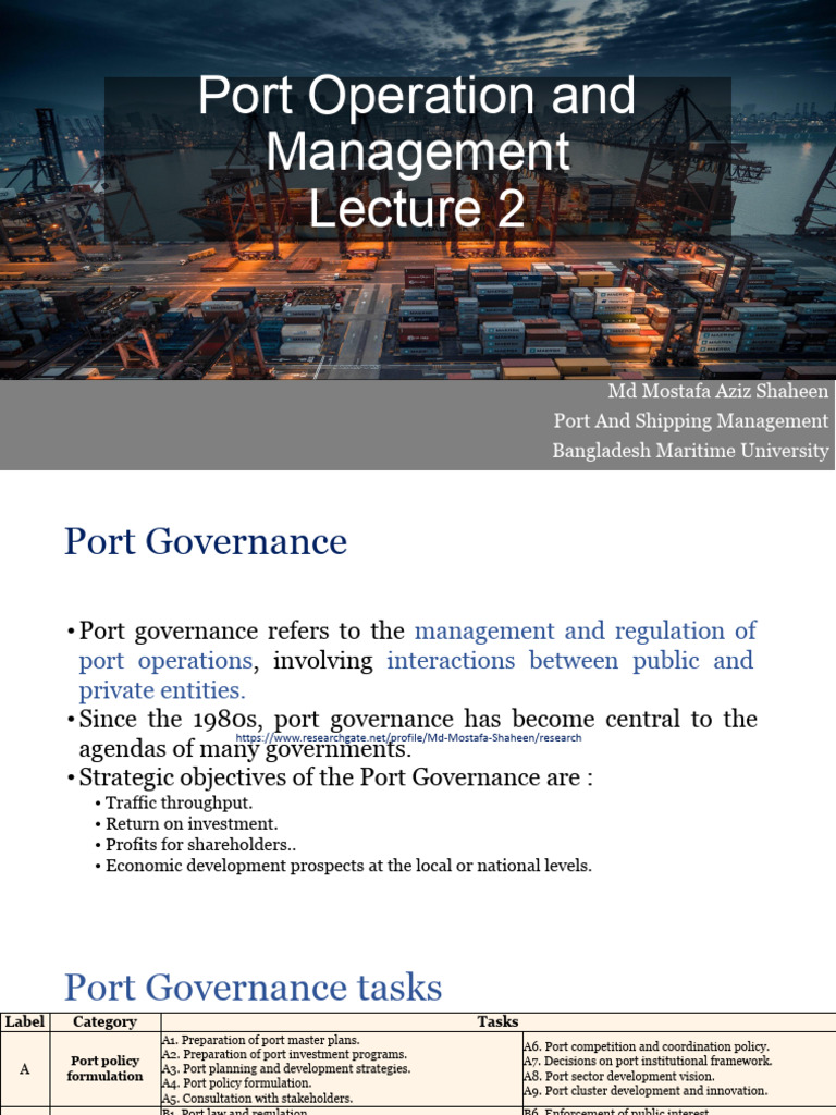 Port Operation and Management (Lecture 2) | PDF | Port | Governance