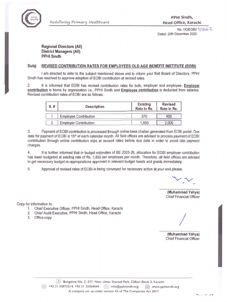 Revised Rates EOBI 2025 26 | PDF | Government Finances
