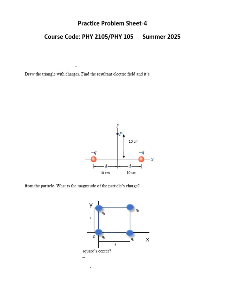 Practice Problem - Electric Field, Dipole and Potential | PDF ...