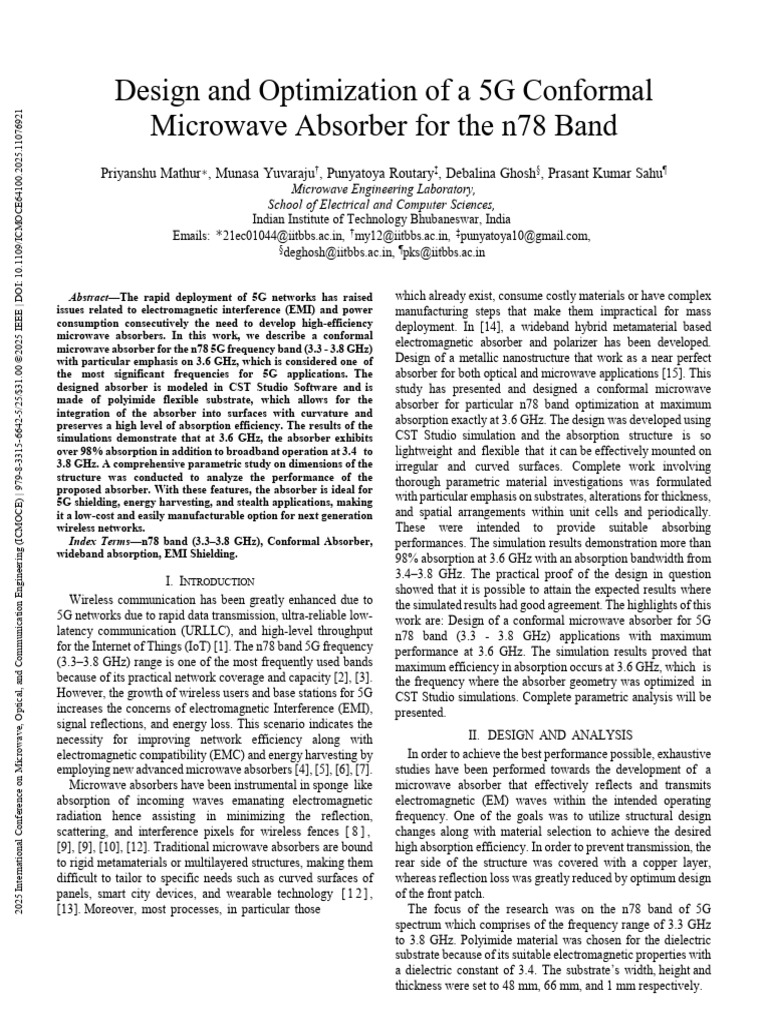 Design and Optimization of a 5G Conformal Microwave Absorber for the ...