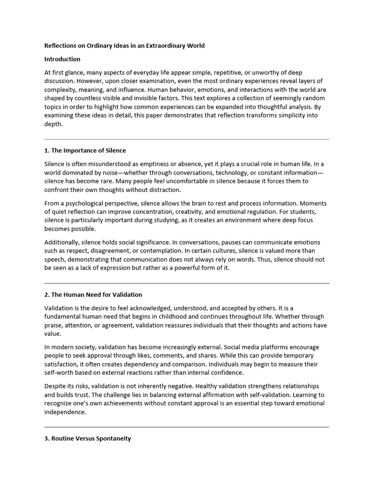 Reflections On Ordinary Ideas in An Extraordinary World | PDF ...