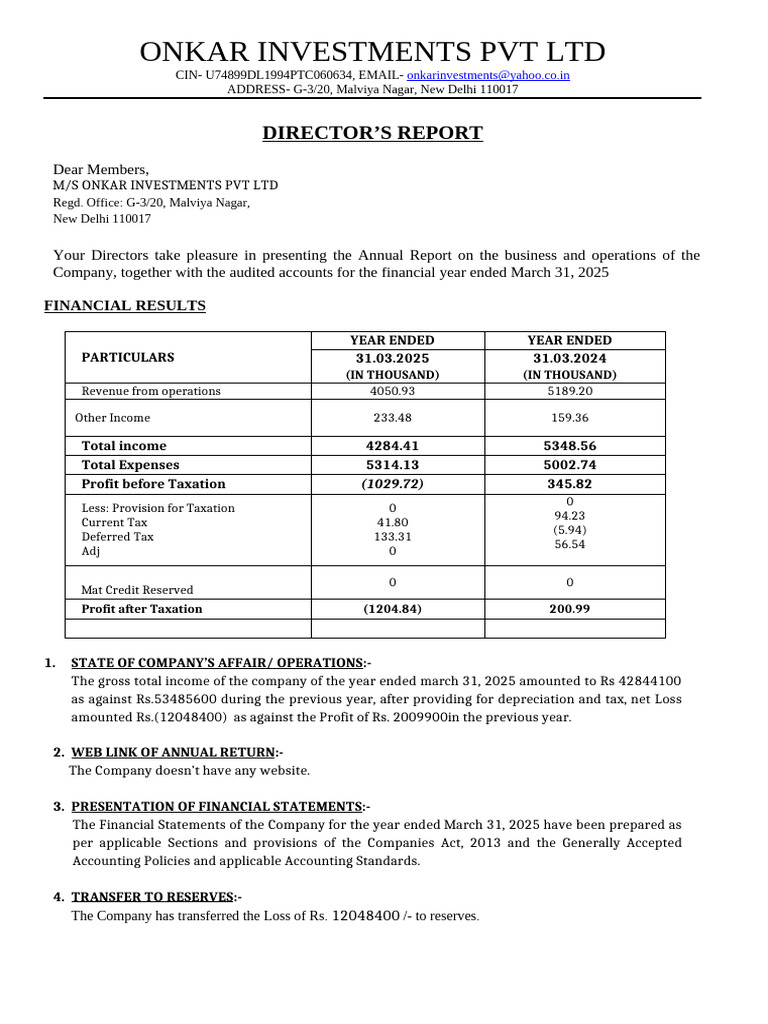 Director Report 2025 | PDF | Audit | Auditor's Report