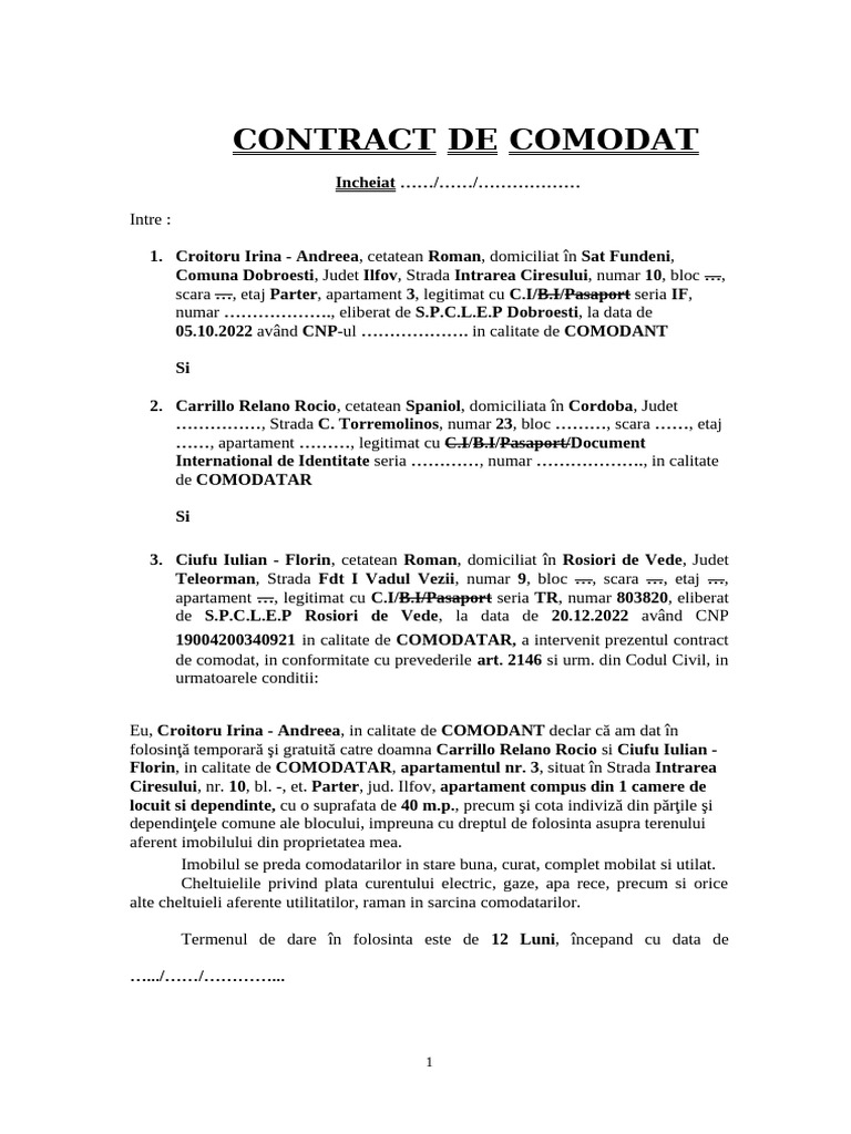 Contract de Comodat | PDF
