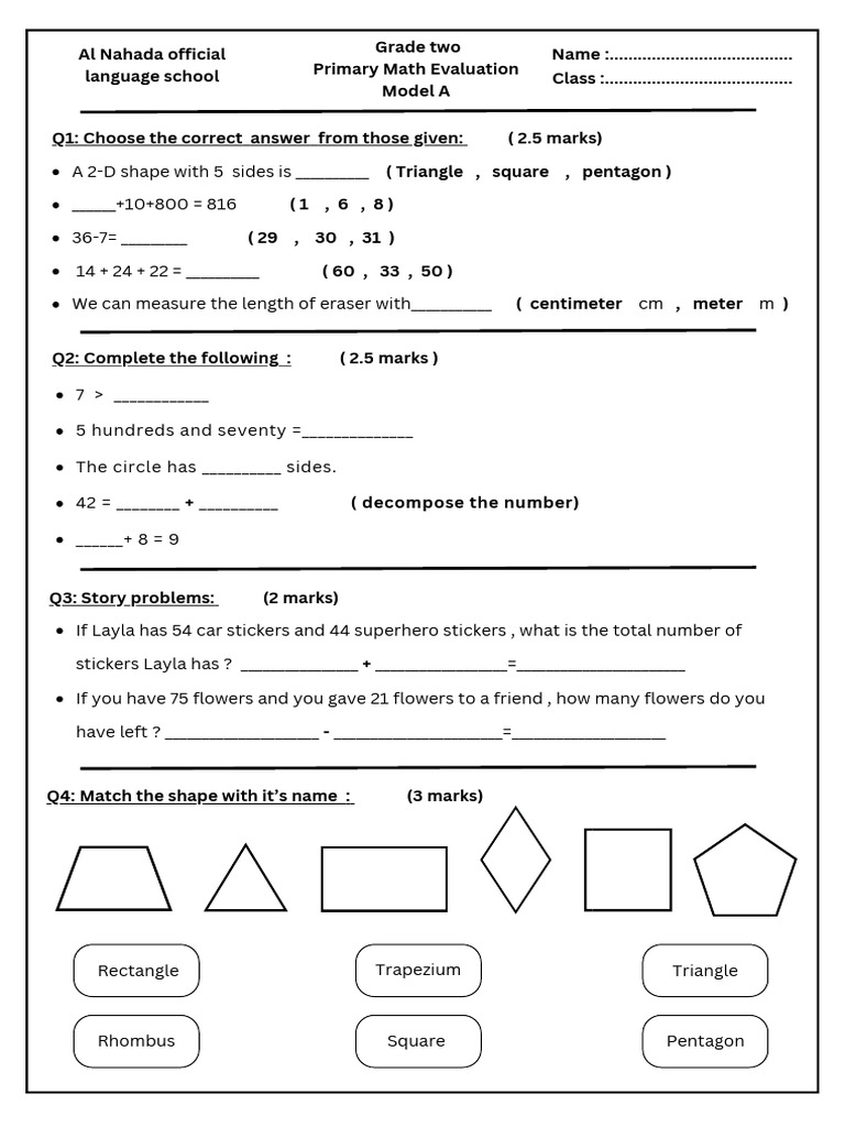 Grade 2 Primary Evaluation All Models | PDF | Shape | Rectangle