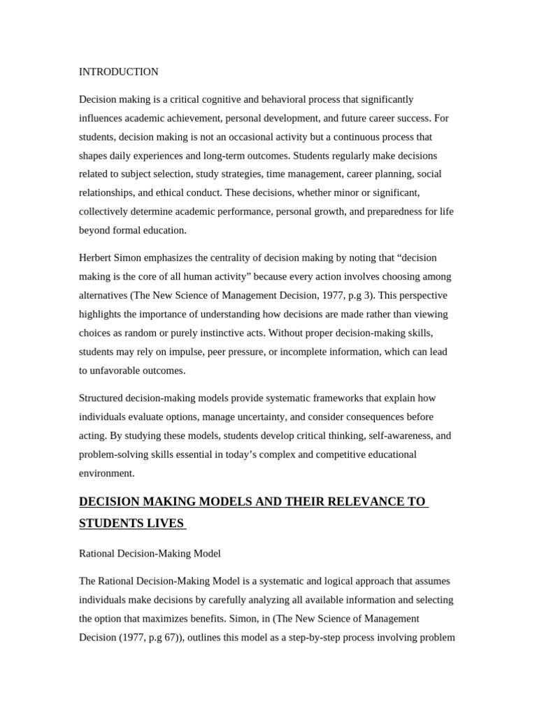 Decision Making Models | PDF | Decision Making | Rationality