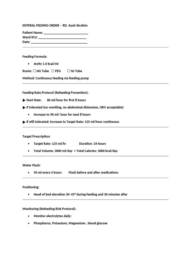 Enteral Feeding Form | PDF