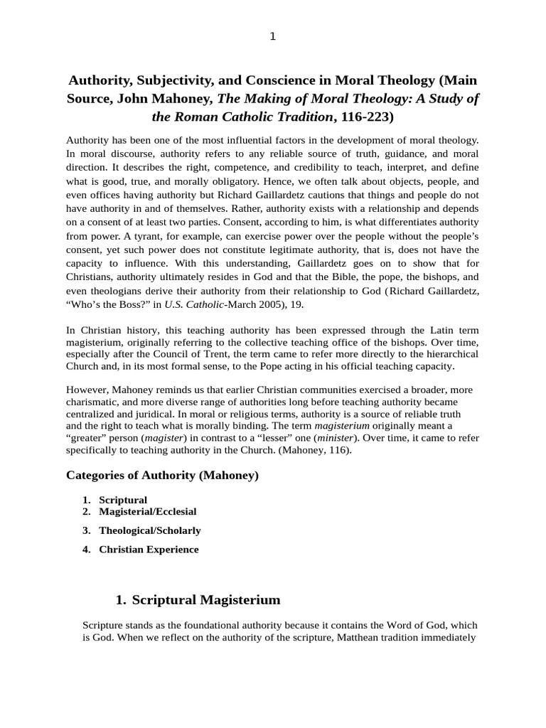 Authority, Subjectivity and Conscience For Students of FM 1 | PDF ...