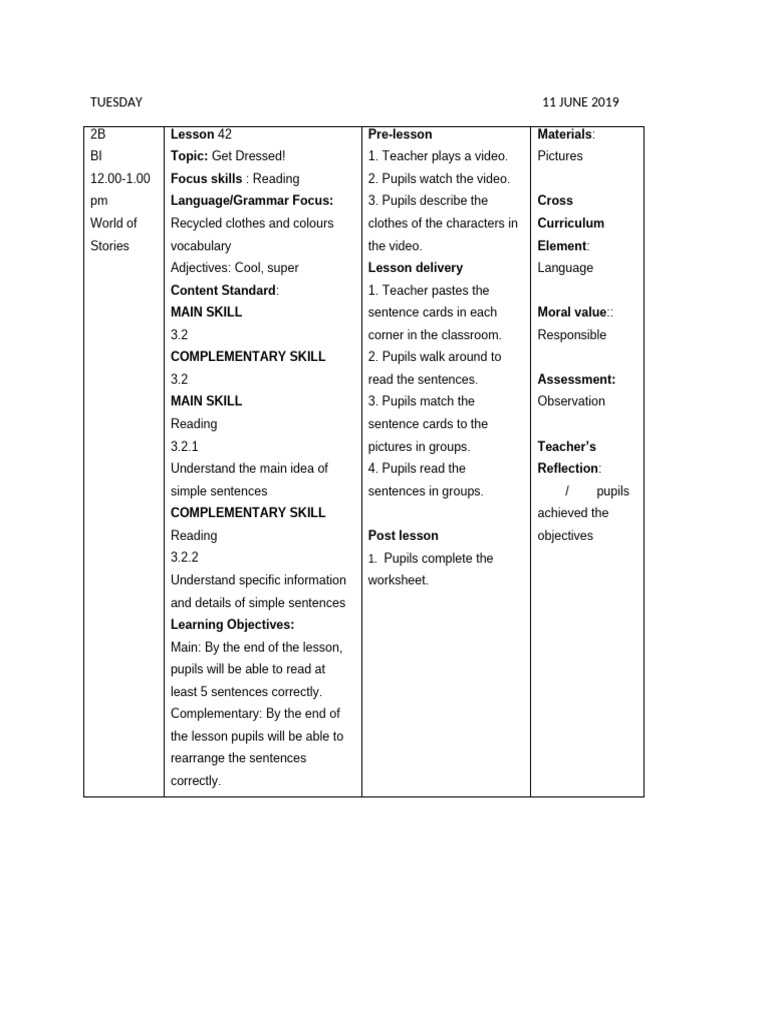 Lesson 42 3 Tues Reading and Reading | PDF | Teachers | Curriculum
