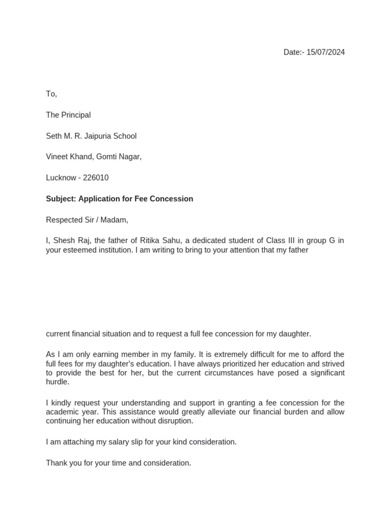 Application For Fee Concession | PDF