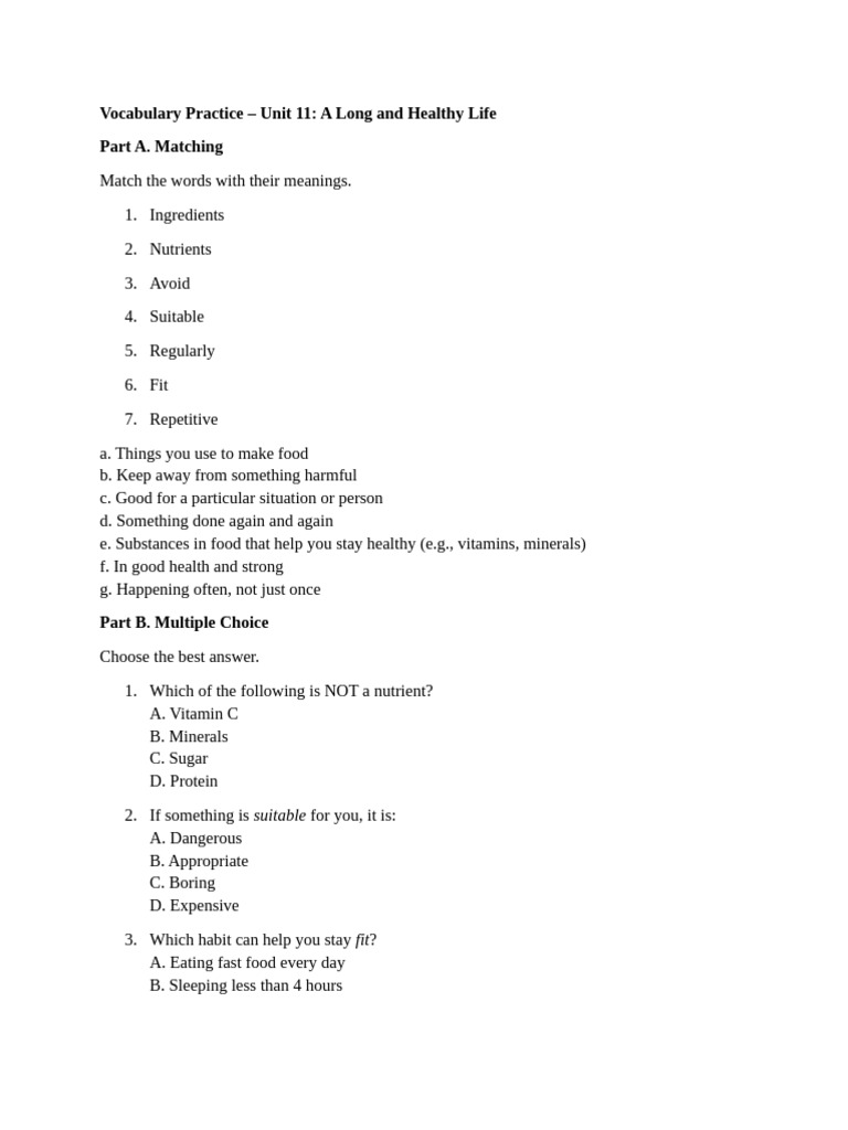 Vocabulary Practice Unit 1 Reading | PDF