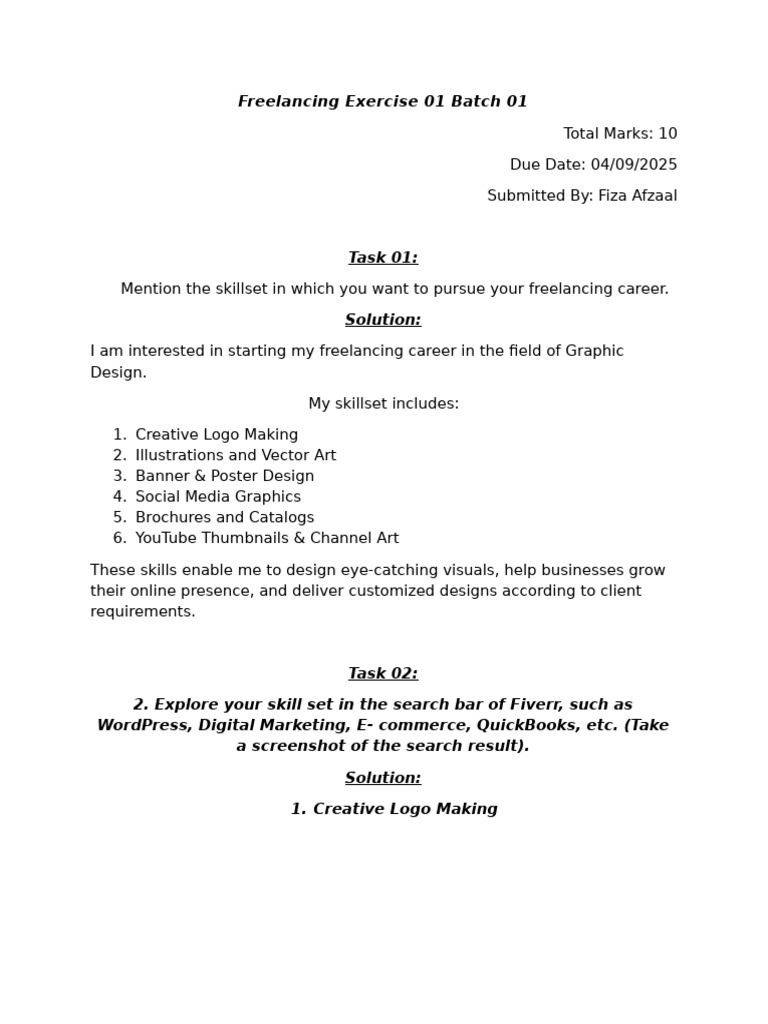 Freelancing Exercise 1 | PDF
