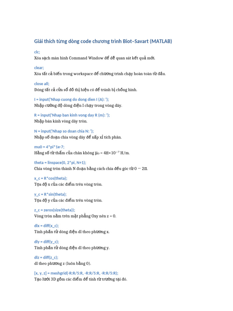 Giai Thich Code Biot Savart | PDF