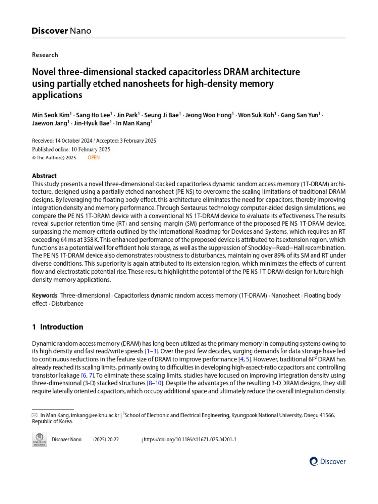 Novel Three Dimensional Stacked Capacitorless DRAM Architecture | PDF ...