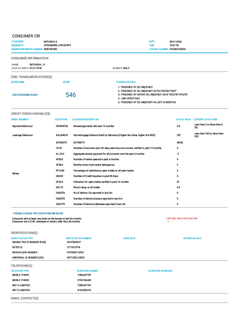 Cibil - Consumer Information Report | PDF | Interest | Loans