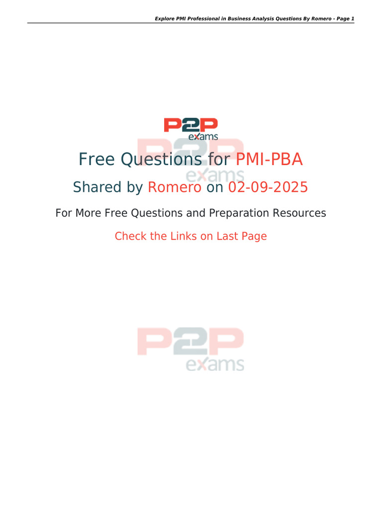 PMI PBA Questions 4 | PDF | Business Analysis | Multiple Choice