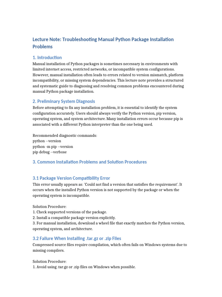 Troubleshooting Manual Python Package Installation Lecture Note | PDF ...
