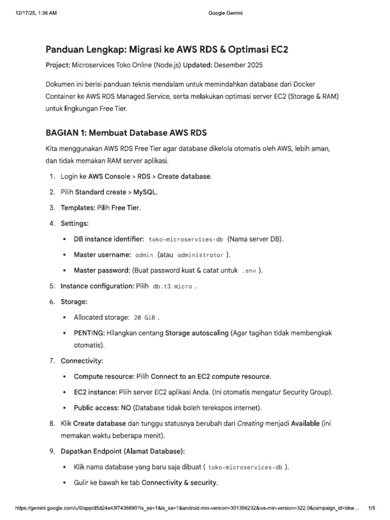 Panduan Migrasi Database Ke AWS RDS & Optimasi Server EC2 | PDF