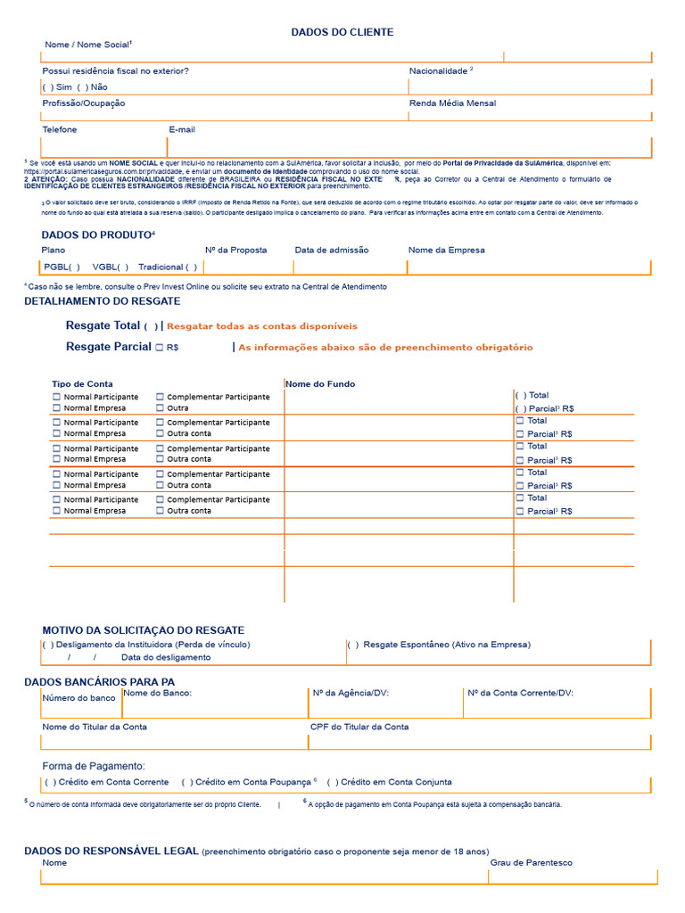 Formulario de Resgate - Prev Empresarial | PDF | Conta de transação ...
