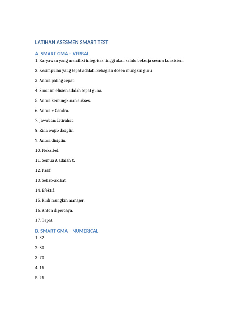 Latihan Asesmen SMART Test | PDF