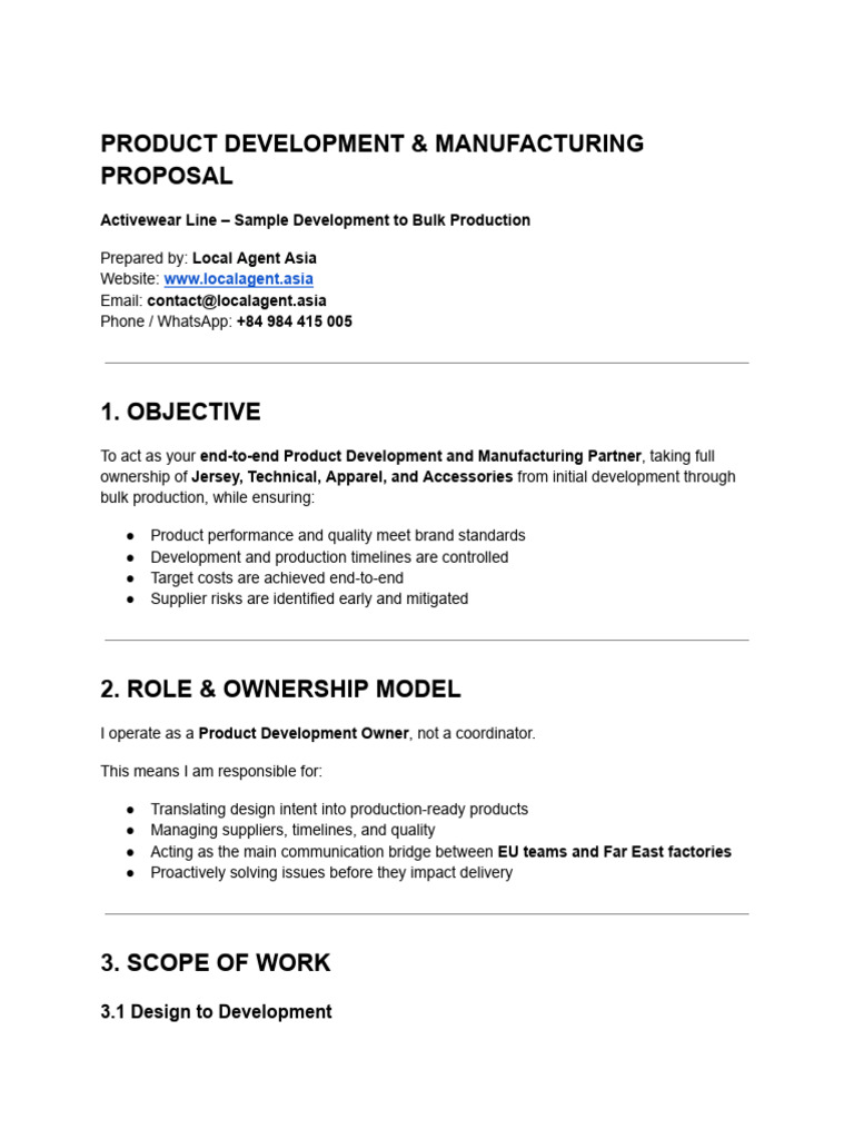 Proposal - Product Development and Manufacturing | PDF