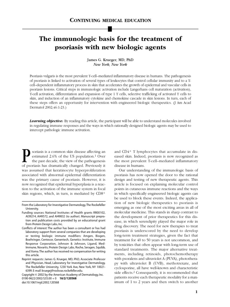 1 Immunologic Basis for the Treatment of Psoriasis | PDF | T Cell ...