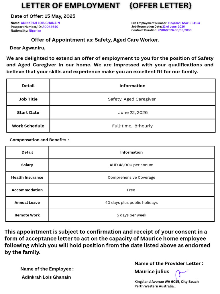 Letter of Employment {Offer Letter} (1) | PDF