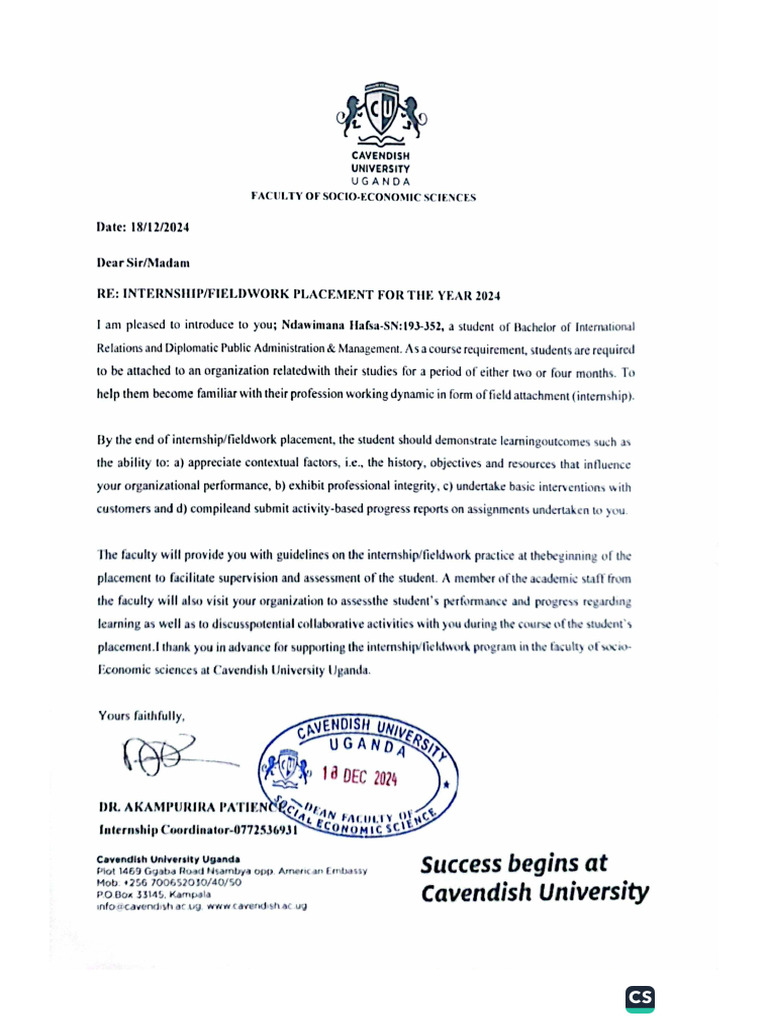 Internship Letter | PDF
