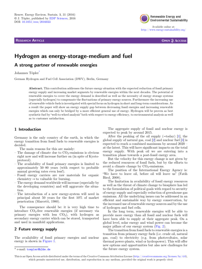 Hydrogen As Energy-Storage-Medium and Fuel - A Strong Partner of ...