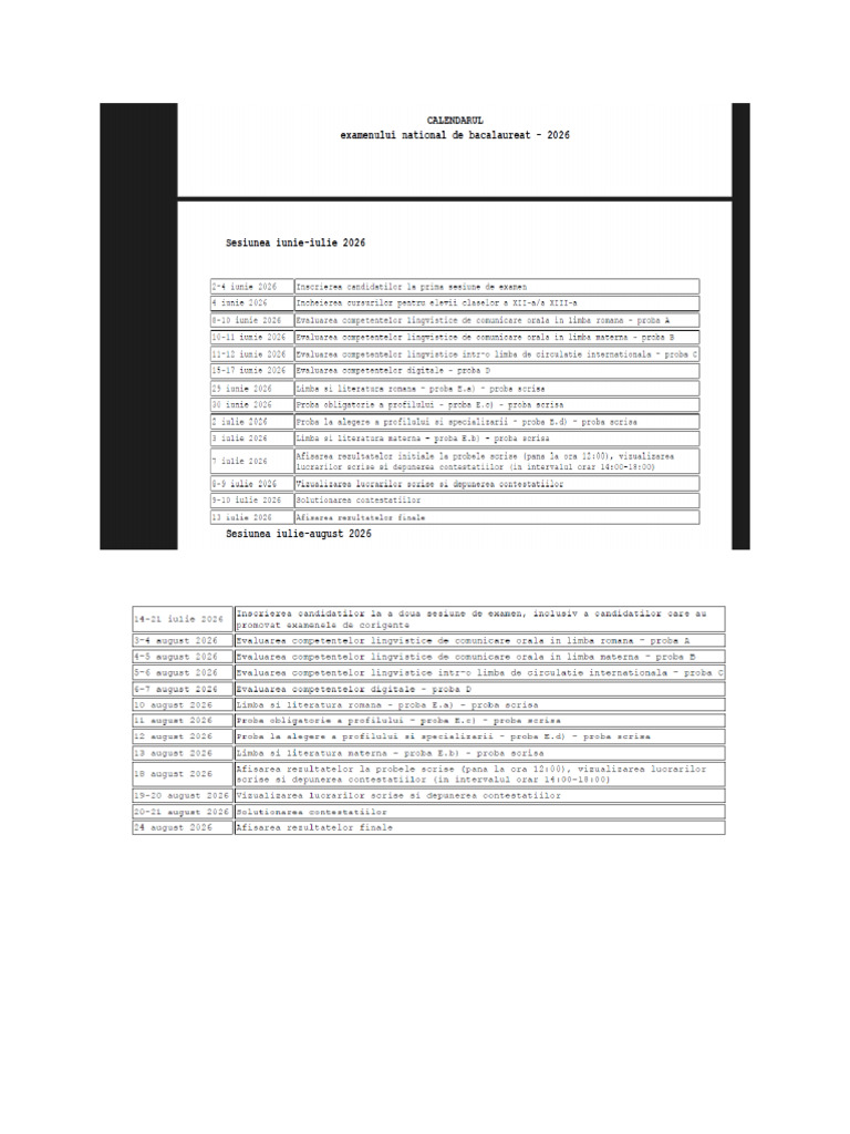 Calendar Bac 2026 | PDF