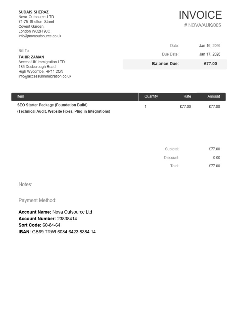 Invoice Nova Auk 005 | PDF