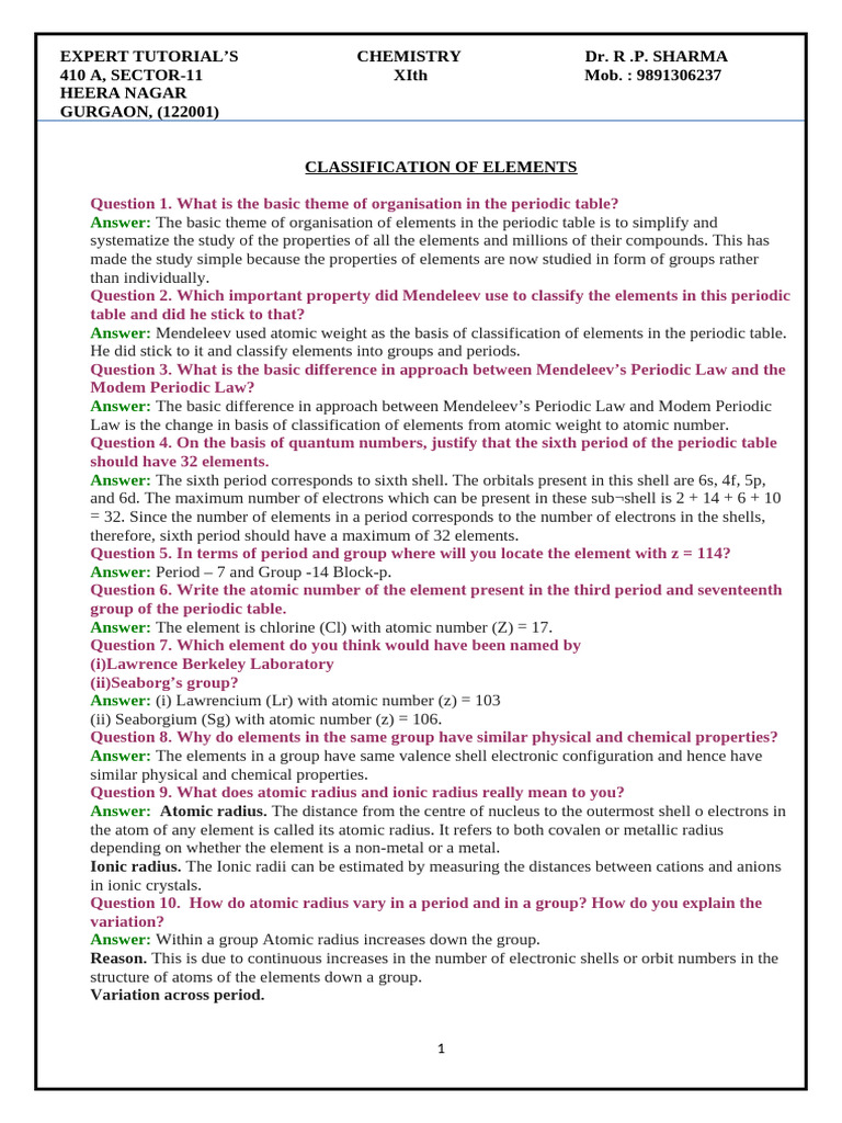 Inorganic Chemistry NCERT 11 | PDF | Periodic Table | Ion