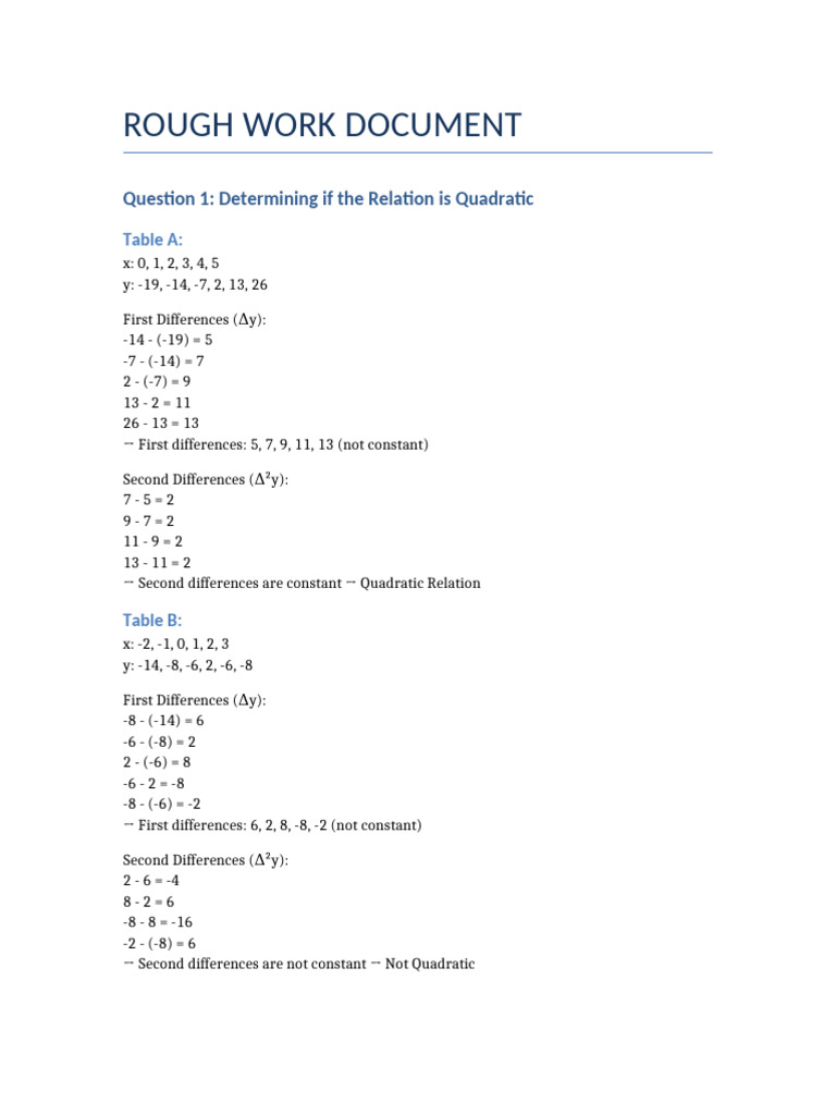 Rough Work Quadratics | PDF