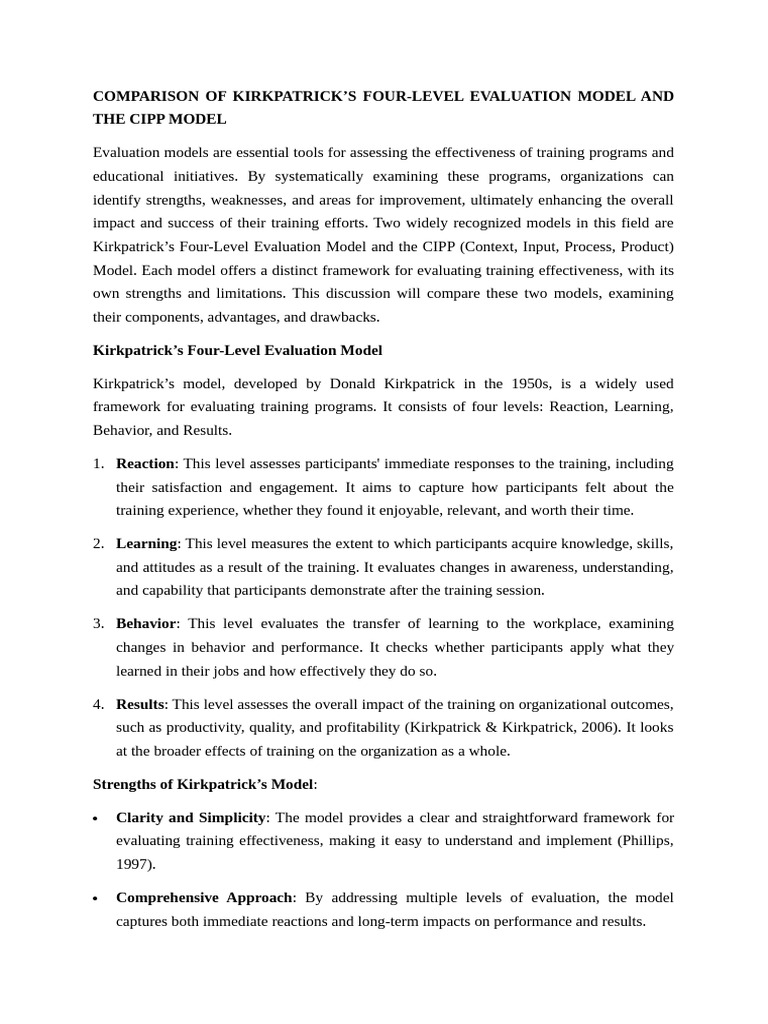 Comparison of Kirkpatrick | PDF | Evaluation | Learning