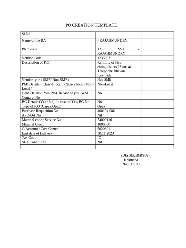 Po Creation Template | PDF