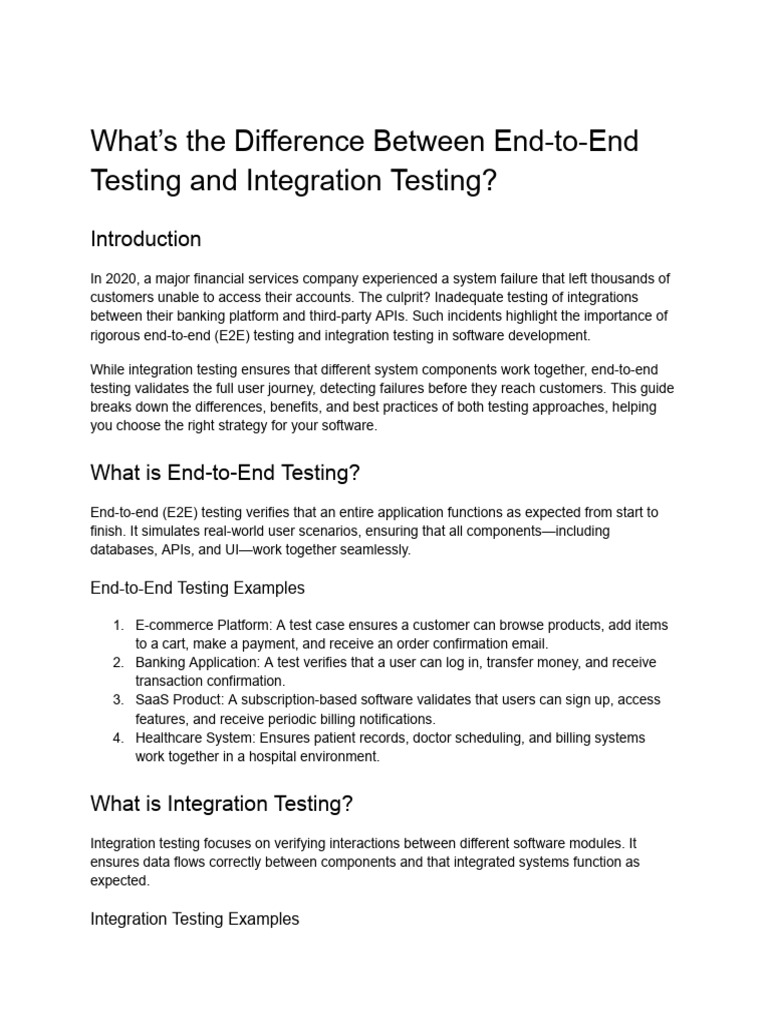 End To End Testing Vs Integration Testing - What's The Difference | PDF ...