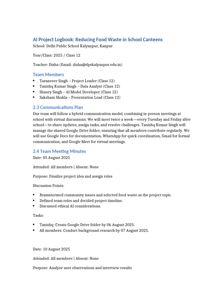 Fully Filled AI Project Logbook Aug2025 | PDF | Artificial Intelligence ...