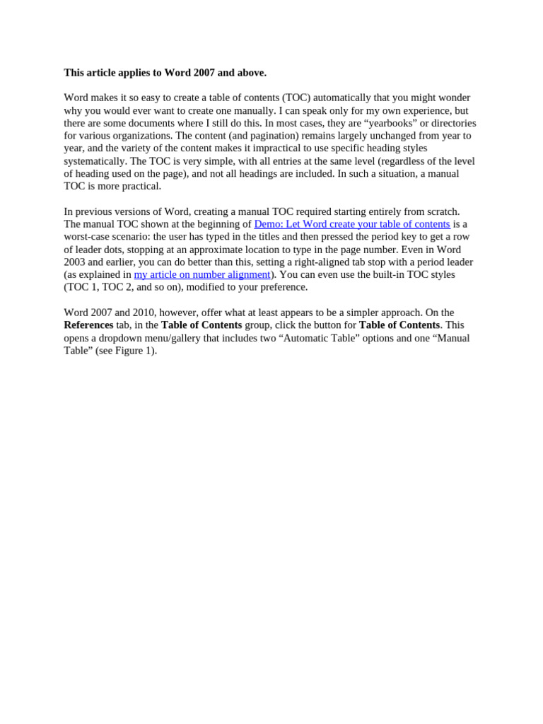WORD - TOC Creating Manual TOC | PDF | Table Of Contents | Computing