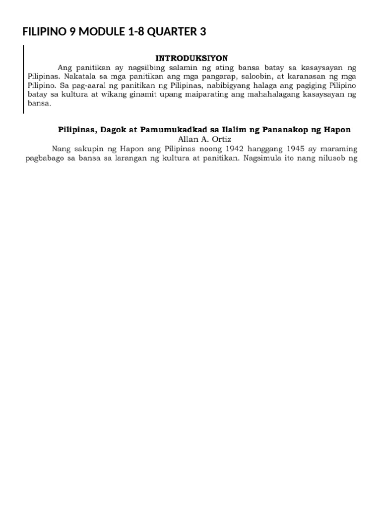 Revised Personally FILIPINO 9 MODULE 1 | PDF