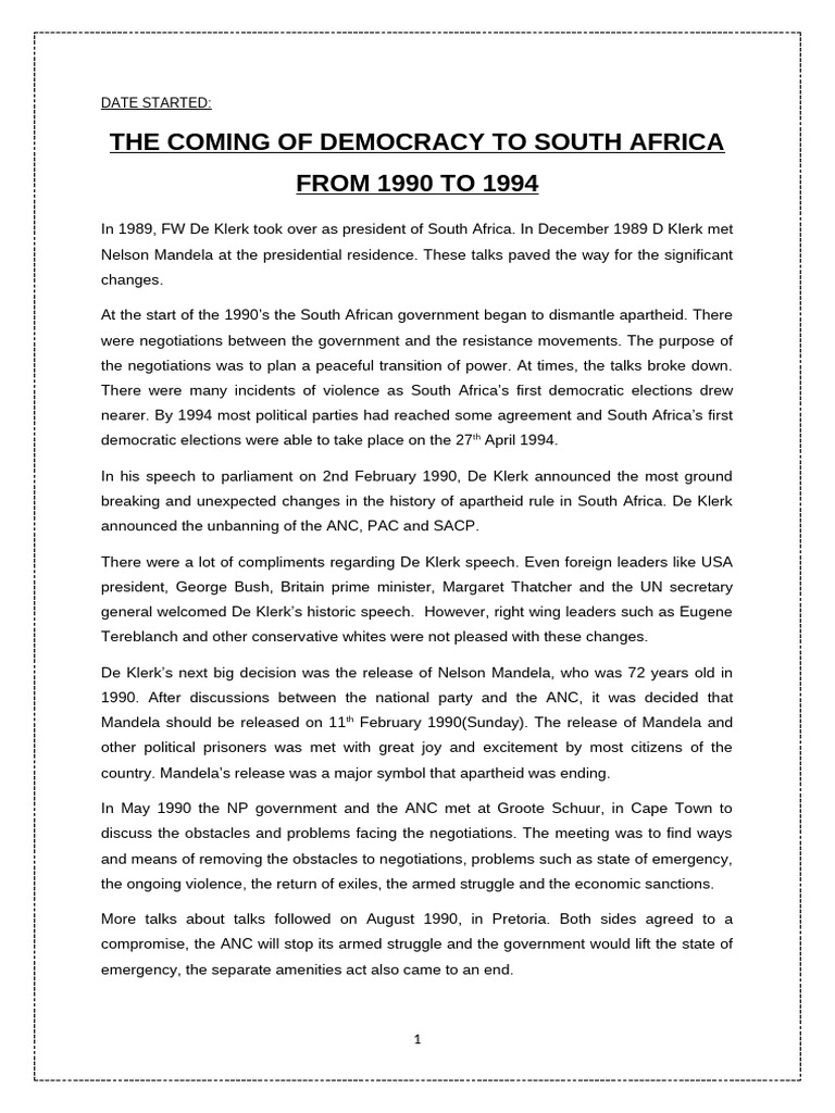 The Road To Democracy in Sa From 1990 To 1994-1 | PDF | Apartheid ...
