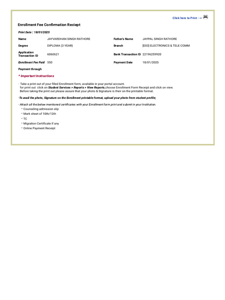 JayeOnline Payment Receipt | PDF