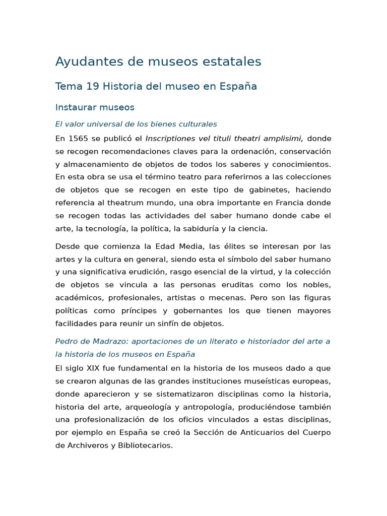 Tema 19 Historia Del Museo en España | PDF | Museo | Turismo
