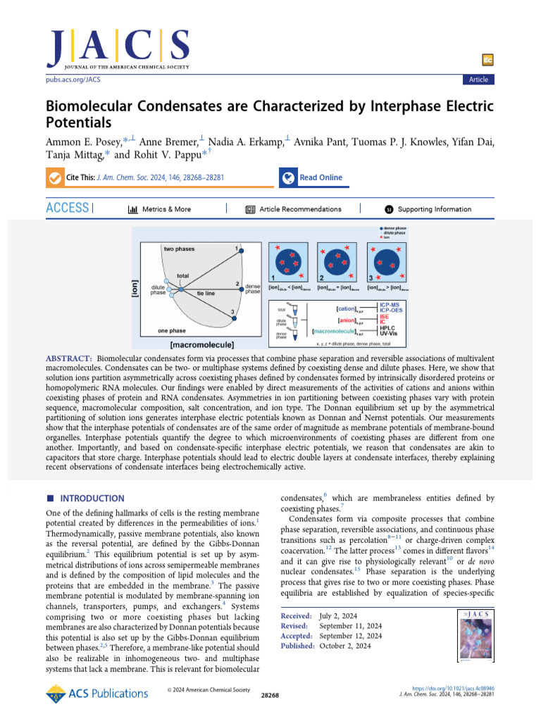 Biomolecular Condensates Are Characterized by Interphase Electric ...