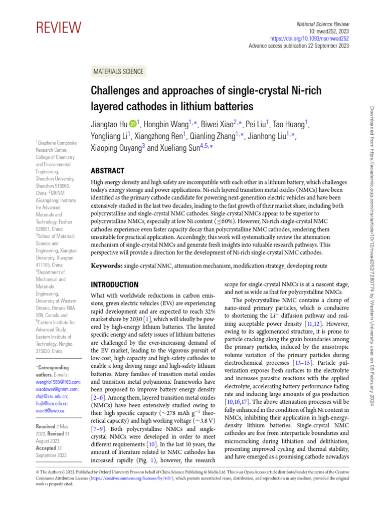 Review: Challenges and Approaches of Single-Crystal Ni-Rich Layered ...